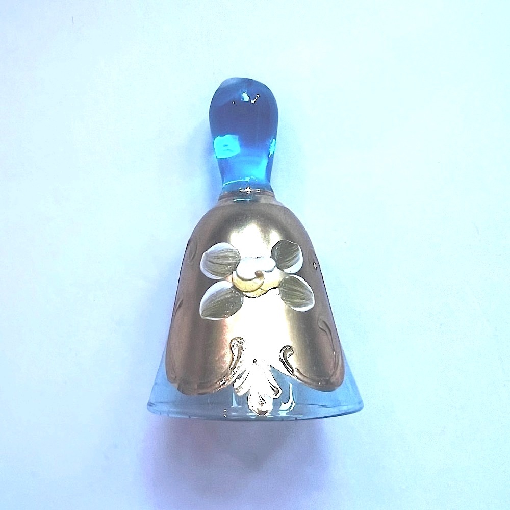 Unique Vintage Blue and Gold Decorative Bell glass hand painted aqua